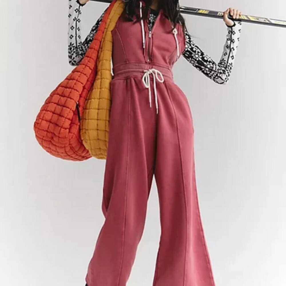 Free People Wide Leg Jumpsuit in Dusty Rose with Drawstring